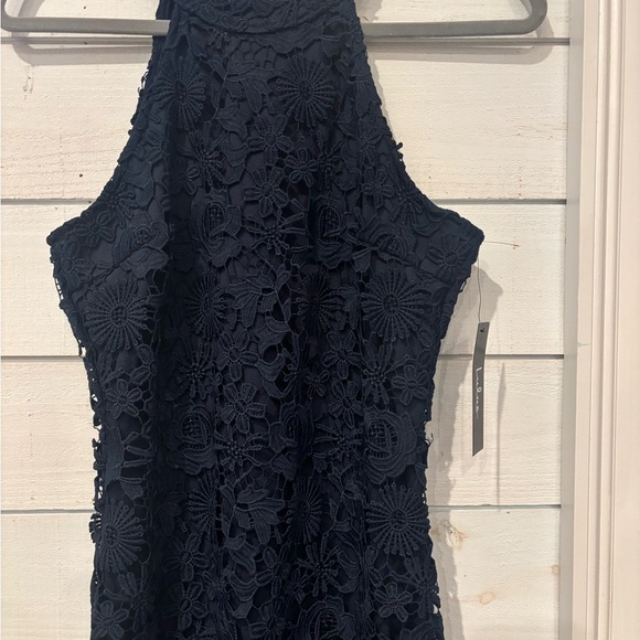 Lulu's NWT Halter Sheath Navy Dress with lace overlay . - Picture 3 of 11